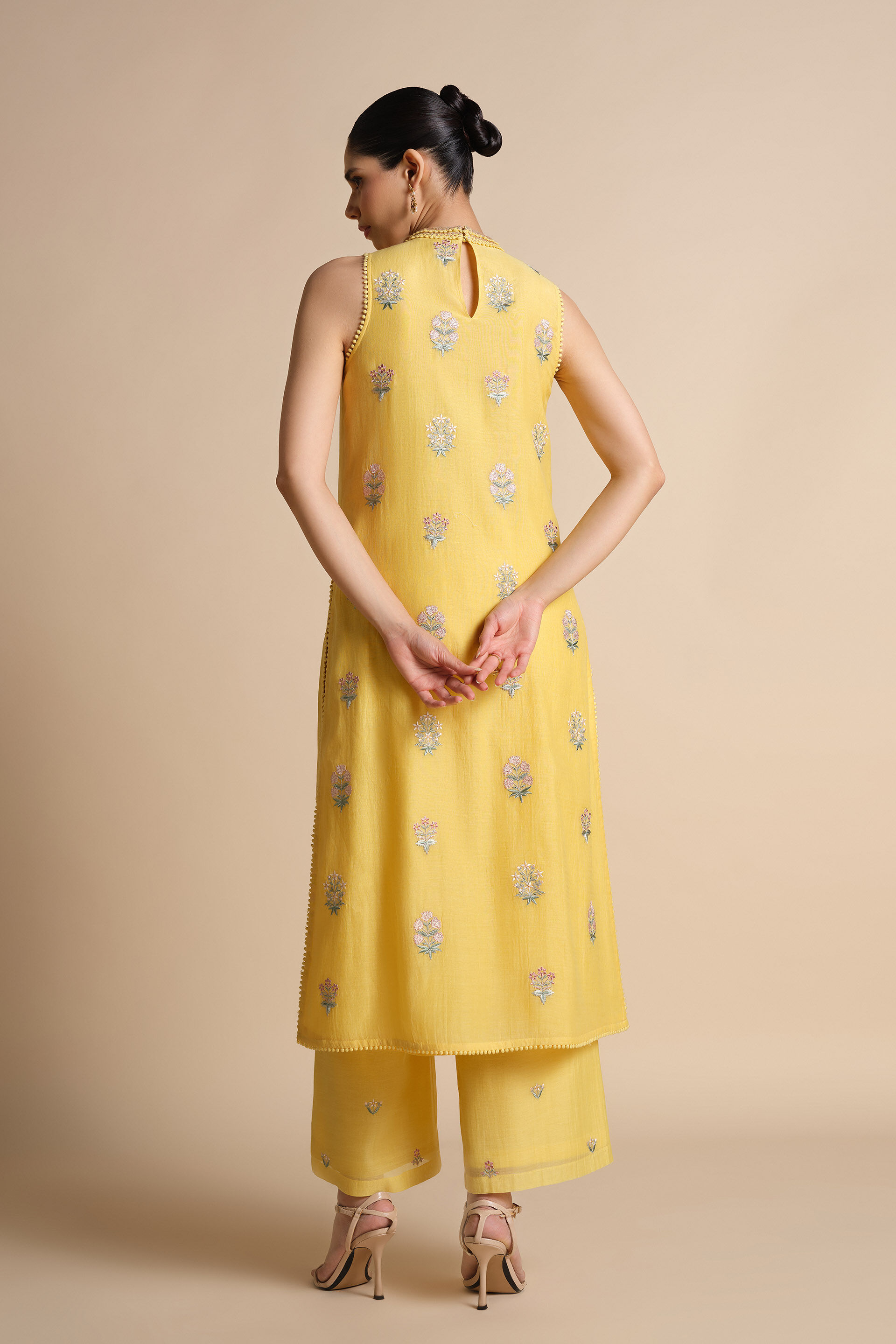 Helianthe Embroidered Mul Suit Set - Yellow